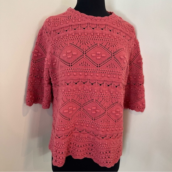 Boden Claudia Knitted Top US 12 100% Cotton Crochet Knit Dusty Rose Womens - Picture 10 of 11